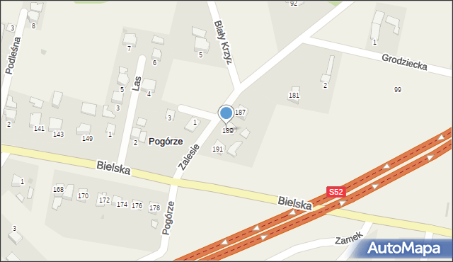 Pogórze, Zalesie, 189, mapa Pogórze