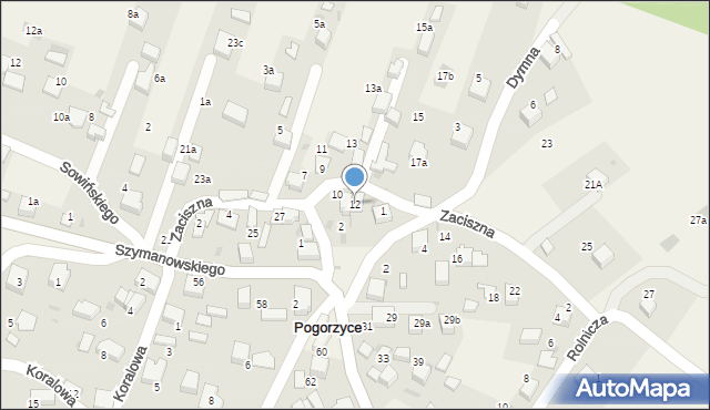 Pogorzyce, Zaciszna, 12, mapa Pogorzyce