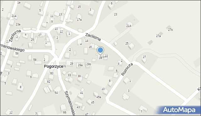 Pogorzyce, Zaciszna, 18, mapa Pogorzyce