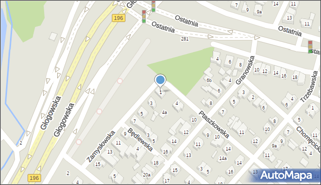 Poznań, Zamysłowska, 1, mapa Poznania