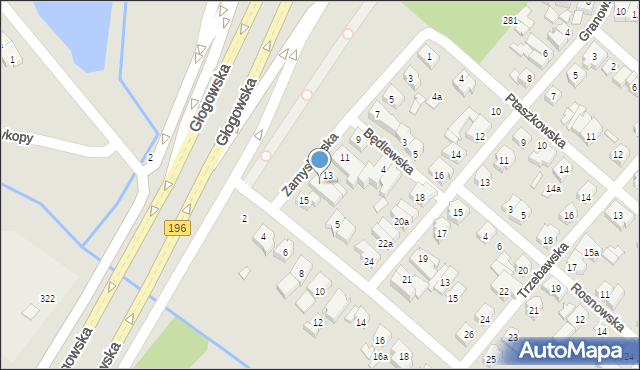 Poznań, Zamysłowska, 13a, mapa Poznania