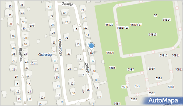 Poznań, Zakręt, 14, mapa Poznania