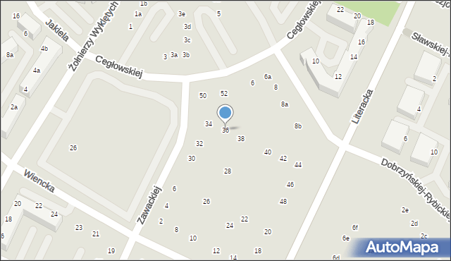 Poznań, Zawackiej Elżbiety, gen., 36, mapa Poznania