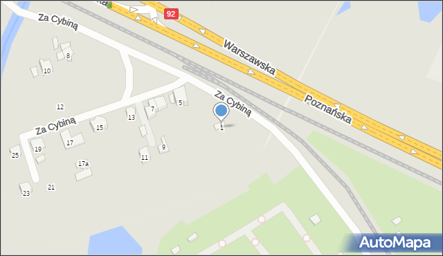 Poznań, Za Cybiną, 1, mapa Poznania