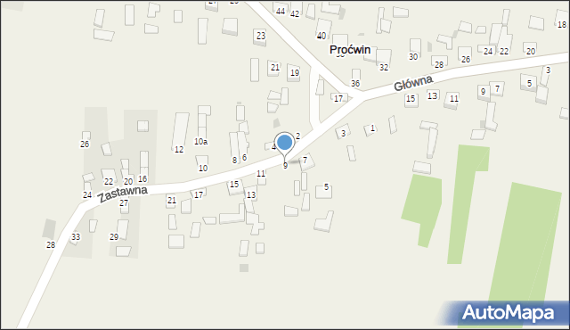 Proćwin, Zastawna, 9, mapa Proćwin