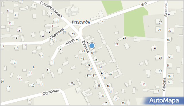 Przybynów, Żarecka, 50, mapa Przybynów