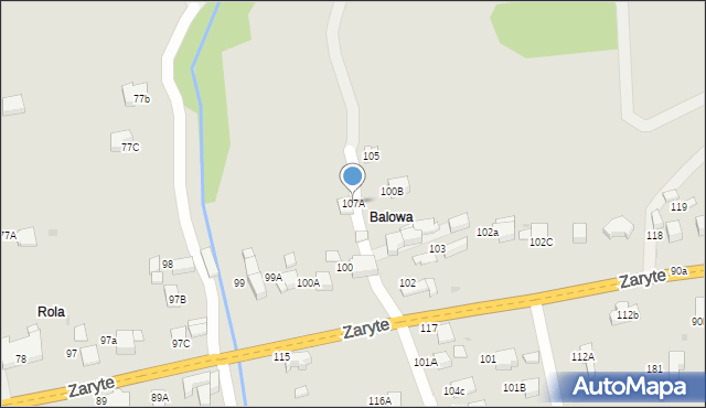 Rabka-Zdrój, Zaryte, 107A, mapa Rabka-Zdrój