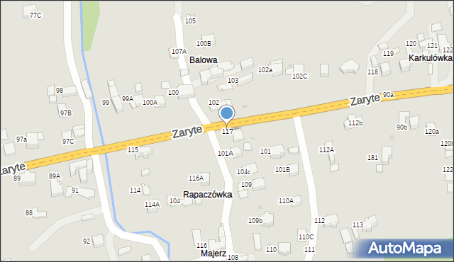 Rabka-Zdrój, Zaryte, 117, mapa Rabka-Zdrój