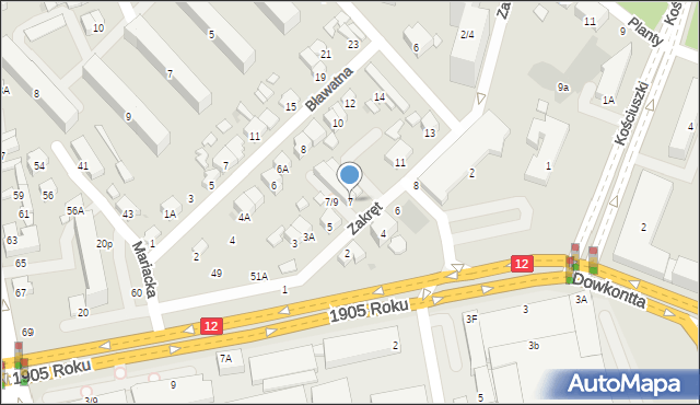 Radom, Zakręt, 7, mapa Radomia