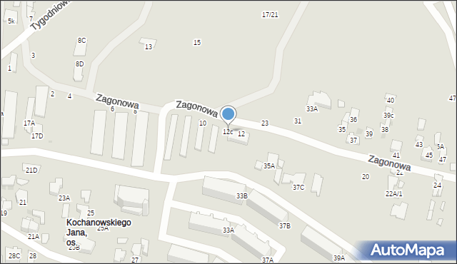 Radom, Zagonowa, 12c, mapa Radomia