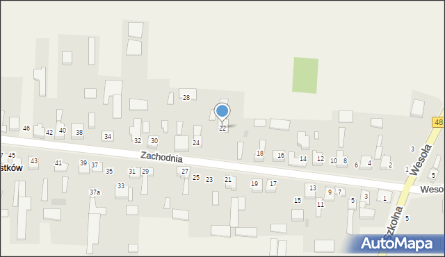 Radostków, Zachodnia, 22, mapa Radostków