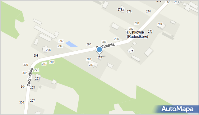 Radostków, Zachodnia, 279, mapa Radostków