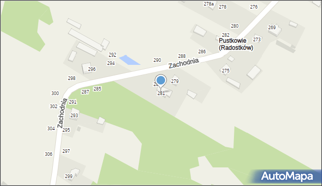 Radostków, Zachodnia, 281, mapa Radostków