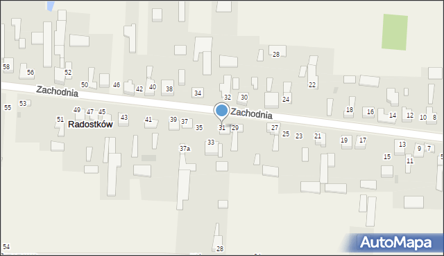 Radostków, Zachodnia, 31, mapa Radostków