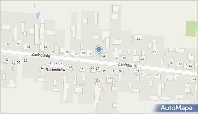 Radostków, Zachodnia, 36, mapa Radostków