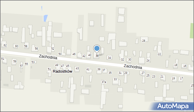 Radostków, Zachodnia, 38, mapa Radostków