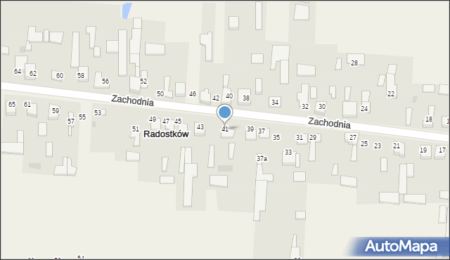 Radostków, Zachodnia, 41, mapa Radostków