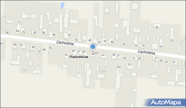 Radostków, Zachodnia, 43, mapa Radostków