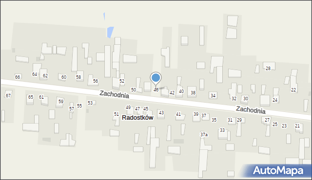 Radostków, Zachodnia, 46, mapa Radostków