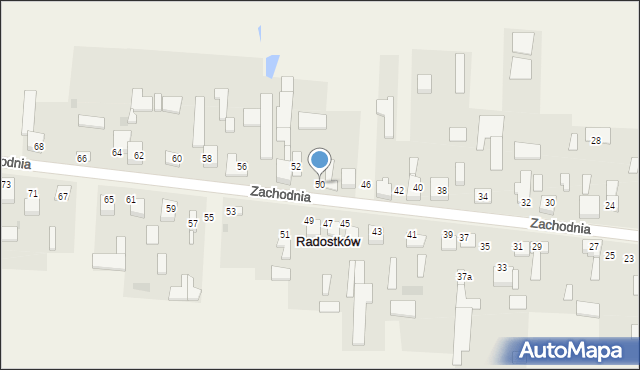 Radostków, Zachodnia, 50, mapa Radostków