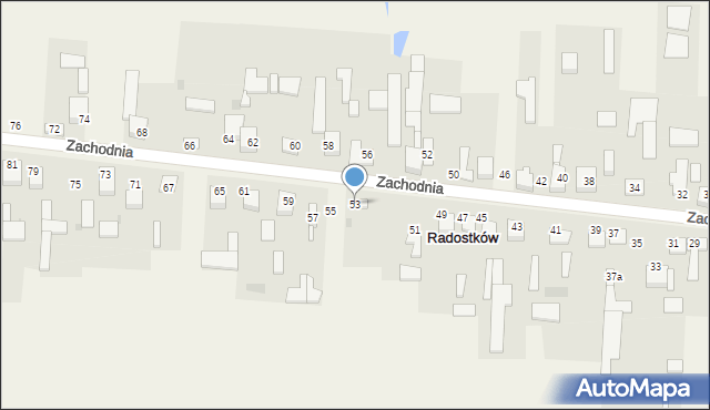 Radostków, Zachodnia, 53, mapa Radostków