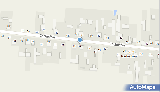 Radostków, Zachodnia, 61, mapa Radostków