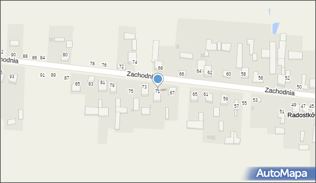 Radostków, Zachodnia, 71, mapa Radostków