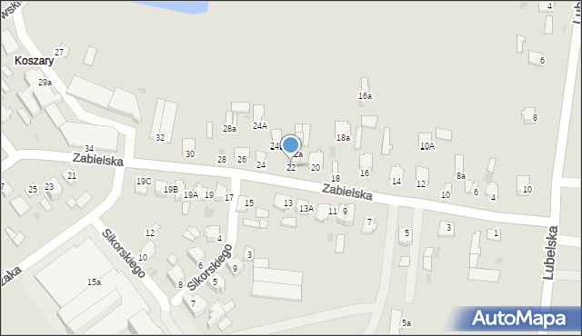 Radzyń Podlaski, Zabielska, 22, mapa Radzyń Podlaski