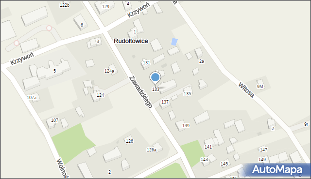 Rudołtowice, Zawadzkiego Aleksandra, gen., 133, mapa Rudołtowice