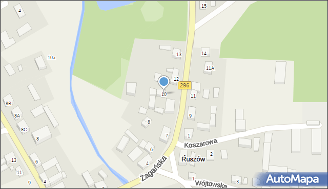 Ruszów, Żagańska, 10a, mapa Ruszów