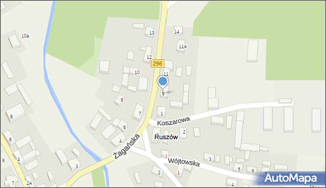 Ruszów, Żagańska, 9, mapa Ruszów