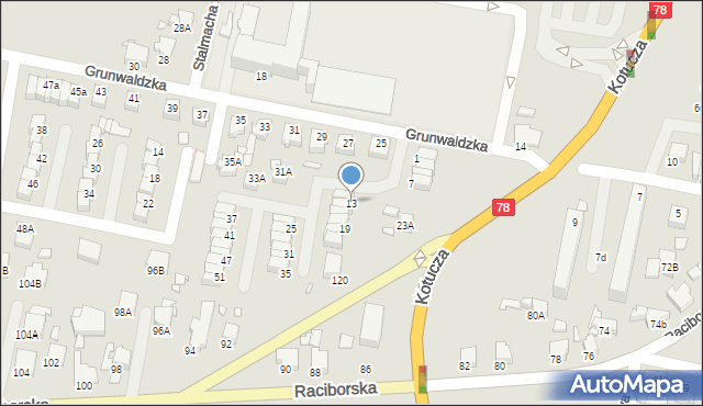 Rybnik, Zawiszy Czarnego, 13, mapa Rybnika