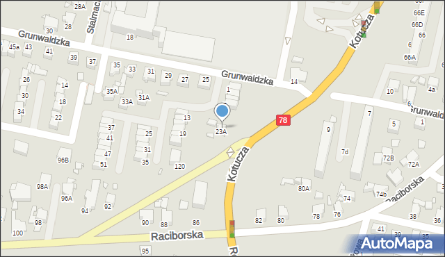 Rybnik, Zawiszy Czarnego, 23A, mapa Rybnika