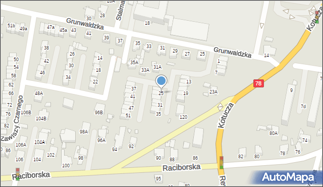 Rybnik, Zawiszy Czarnego, 25, mapa Rybnika