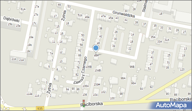 Rybnik, Zawiszy Czarnego, 48A, mapa Rybnika