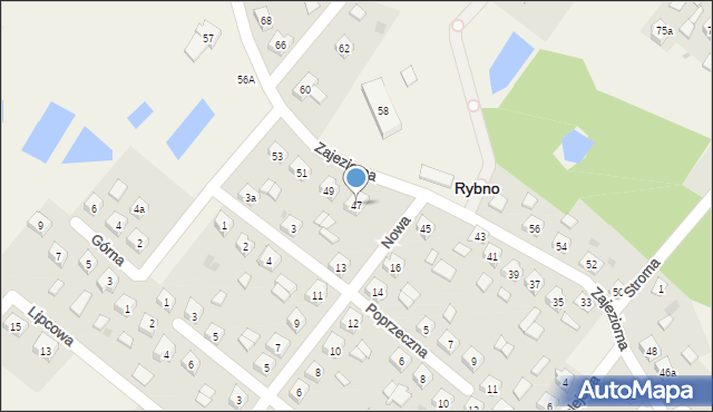 Rybno, Zajeziorna, 47, mapa Rybno