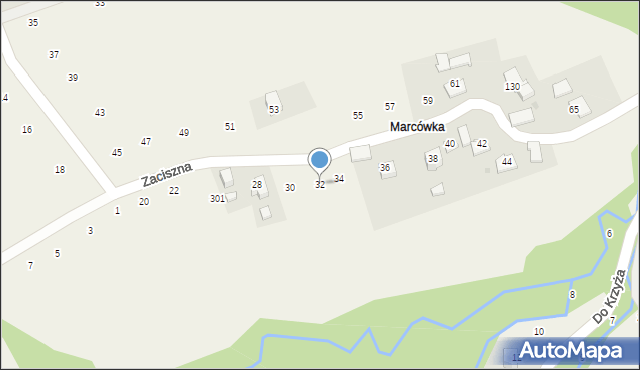 Skawinki, Zaciszna, 32, mapa Skawinki