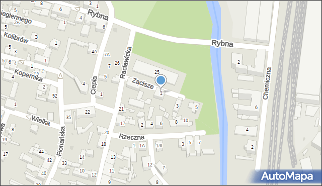 Sosnowiec, Zacisze, 1, mapa Sosnowca