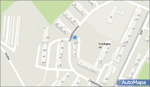 Sosnowiec, Zagłębiowska, 13, mapa Sosnowca