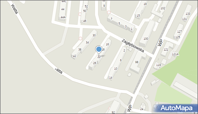 Sosnowiec, Zagłębiowska, 22, mapa Sosnowca