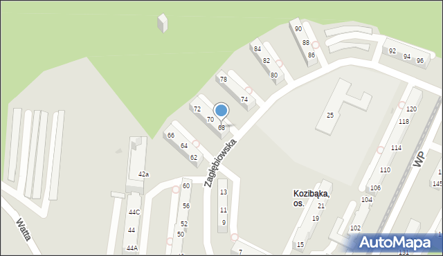 Sosnowiec, Zagłębiowska, 68, mapa Sosnowca