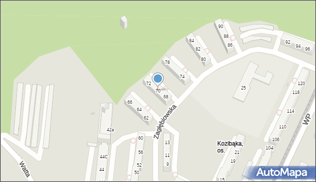 Sosnowiec, Zagłębiowska, 70, mapa Sosnowca