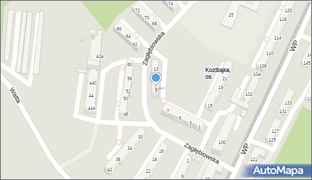 Sosnowiec, Zagłębiowska, 9, mapa Sosnowca