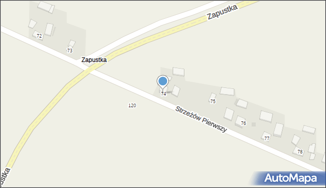 Strzeżów Pierwszy, Zapustka, 74, mapa Strzeżów Pierwszy
