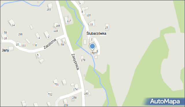 Sucha Beskidzka, Zasypnica, 176, mapa Sucha Beskidzka