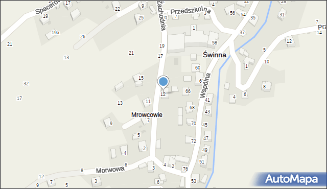 Świnna, Zachodnia, 12, mapa Świnna