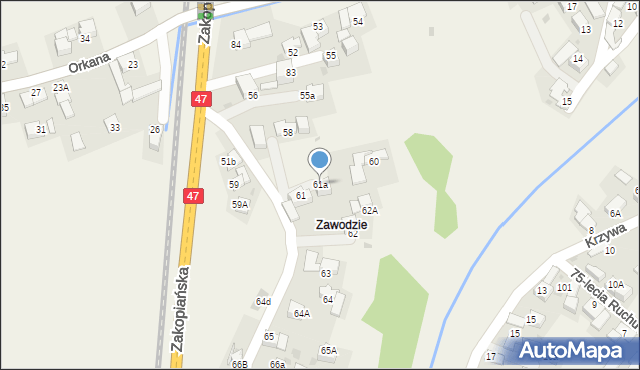 Szaflary, Zakopiańska, 61a, mapa Szaflary