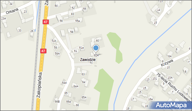 Szaflary, Zakopiańska, 62A, mapa Szaflary