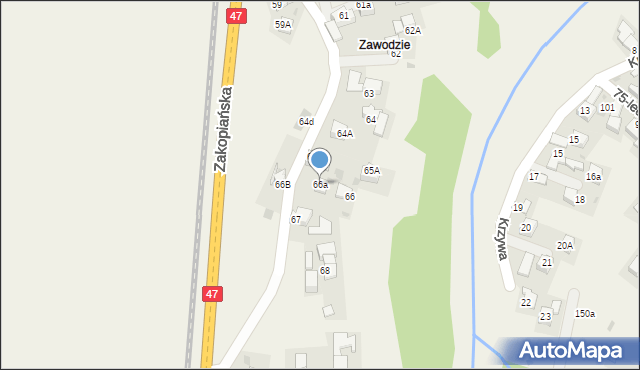 Szaflary, Zakopiańska, 66a, mapa Szaflary