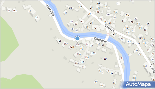 Szczawnica, Zawodzie, 14A, mapa Szczawnica